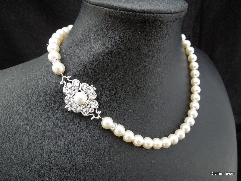 زفاف - Pearl Necklace,Bridal Necklace,Ivory or White Pearls,Pearl Bridal Necklace,Pearl Rhinestone Necklace,Bridal Statement Necklace, Pearl,CLAUDE
