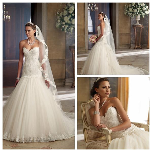 Wedding - Strapless A-line Sweetheart Wedding Dresses with Scalloped Droppd Waist