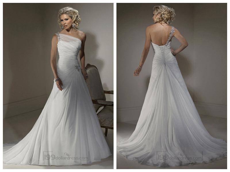 Hochzeit - http://www.199wholesale.com//aline-wedding-dresses-with-one-shoulder-neckline-and-corset-closure-p-28.html