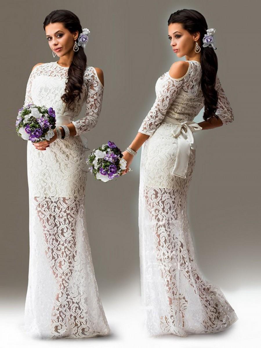 زفاف - White lace evening dress, Wedding party long dress, Bridesmaid dress.