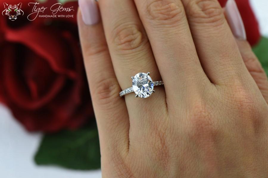 Hochzeit - 3.25 ctw Oval Solitaire Ring, Engagement Ring, Half Eternity Band, Bridal Wedding Ring, Flawless Man Made Diamond Simulants, Sterling Silver