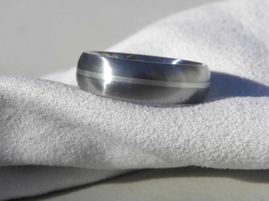 Hochzeit - Ring or Wedding Band Titanium with Sterling Silver Stripe Inlay