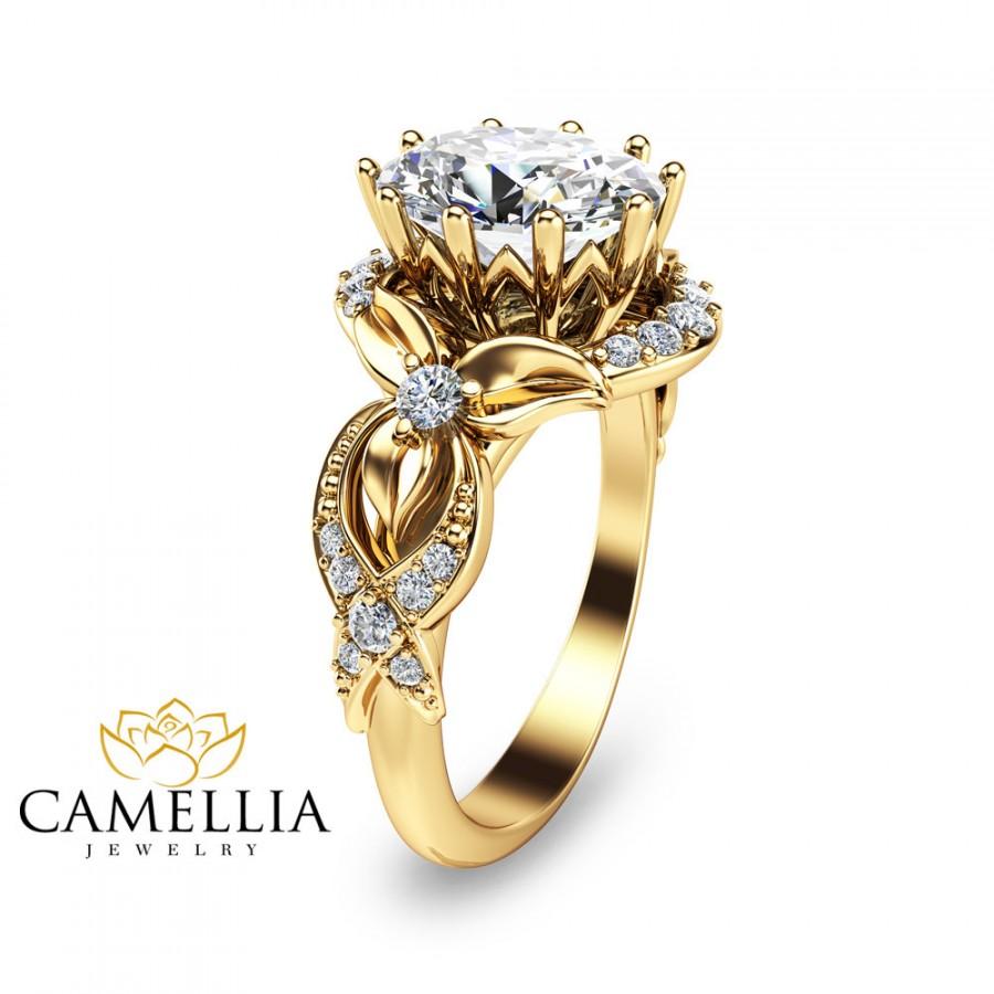 Hochzeit - 14K Gold Diamond Engagement Ring Oval Diamond Ring Unique Enngagment Ring