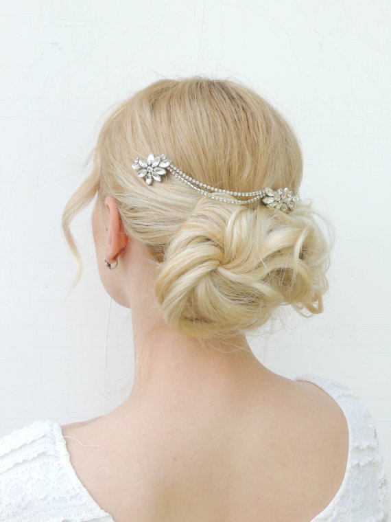Hochzeit - Wedding Hair Accessories Art Deco Headpiece Rhinestone piece Hair Chain Chain Headpiece 1920s style hair vine