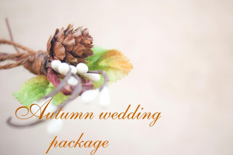 Свадьба - Autumn wedding package, flower crown, wedding headpiece, bridal headband, ring pillow, woodland boutonniere, rustic wedding
