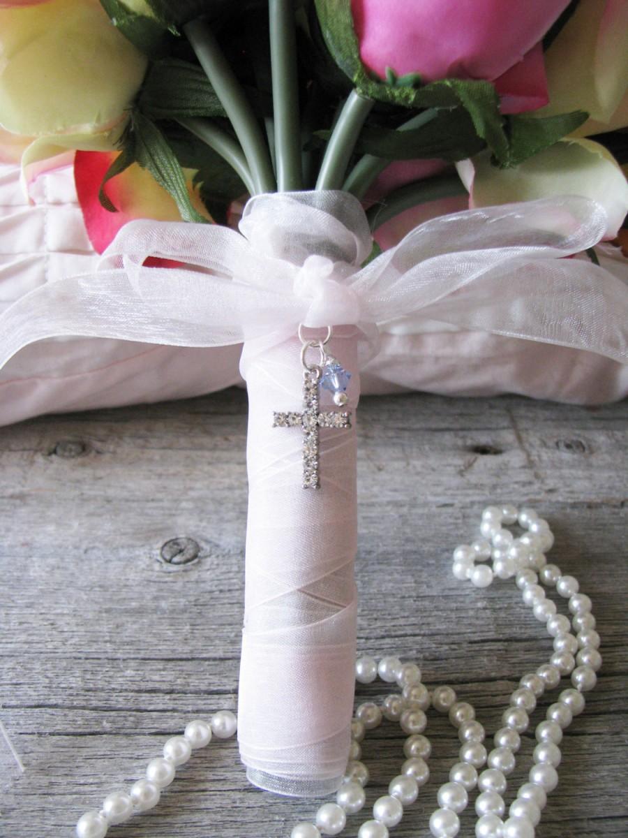 Mariage - Crystal Cross, Bride Bouquet Charm, Christian Wedding, Bouquet Accent