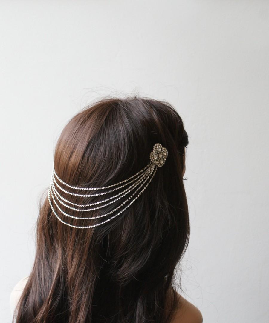Hochzeit - Wedding Headpiece, Silver tone headchain with drapes, Crystal hair accessory, Bohemian Bridal Headpiece.
