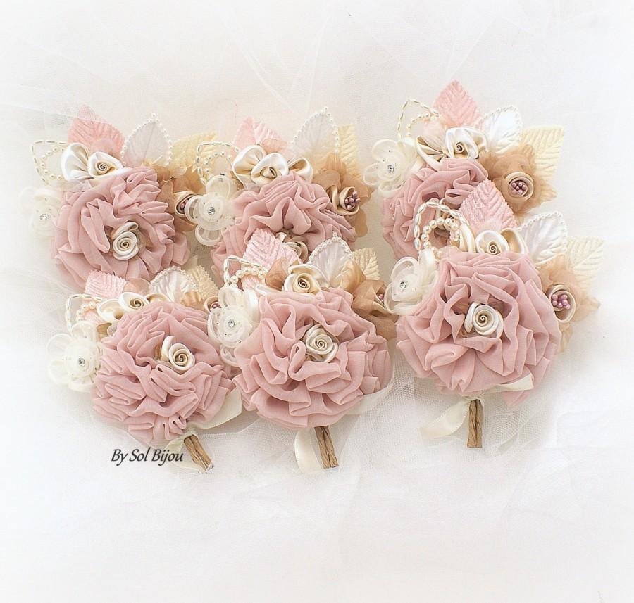 Wedding - Boutonnieres,Blush,Tan,Beige,Champagne,Ivory,Rose,Corsages,Groomsmen,Elegant Wedding, Vintage Style,Gatsby,Button Hole,Groom, Fabric, Pearls