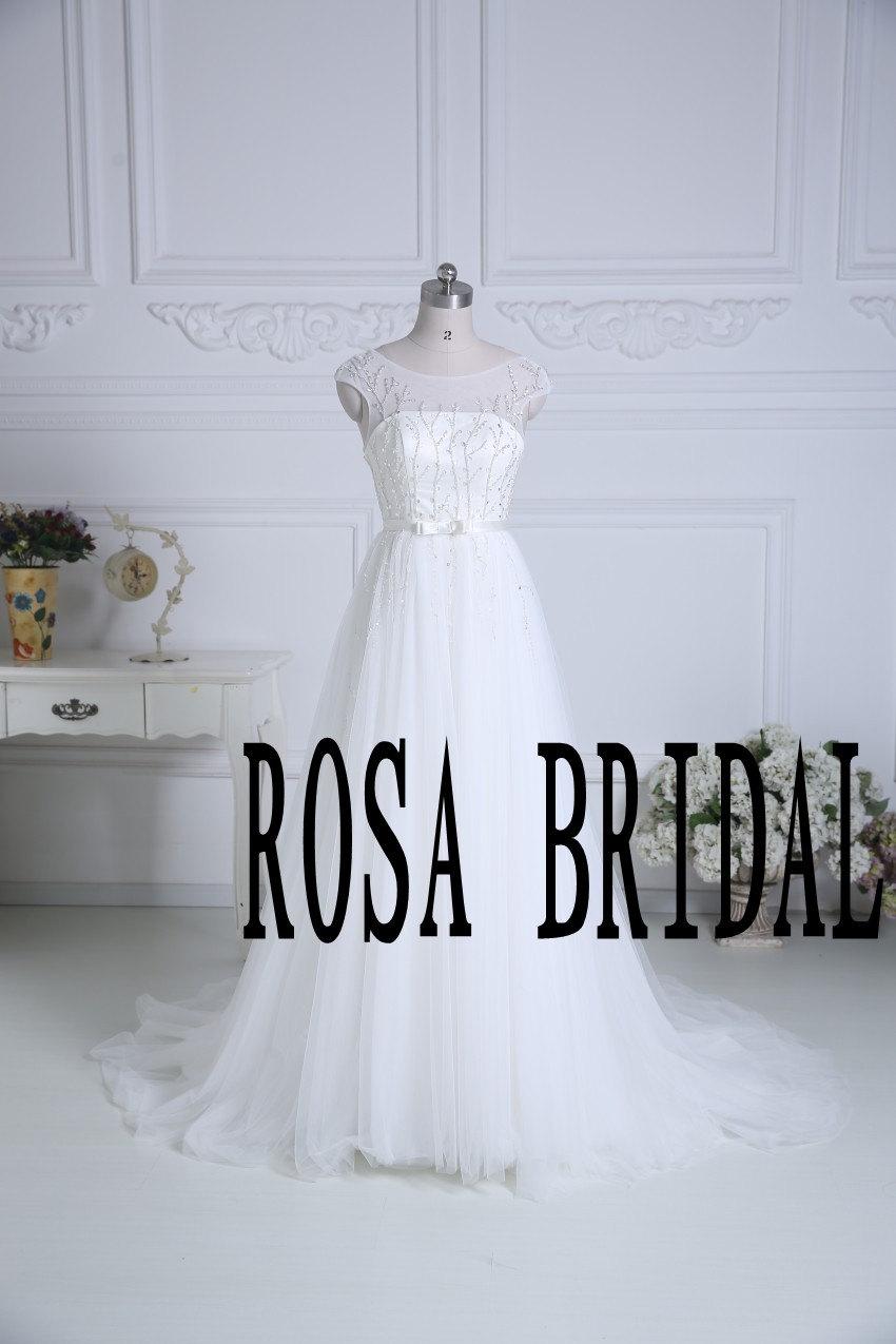 Hochzeit - Beach wedding dress, A line wedding bridal gown Beaded  Custom Size