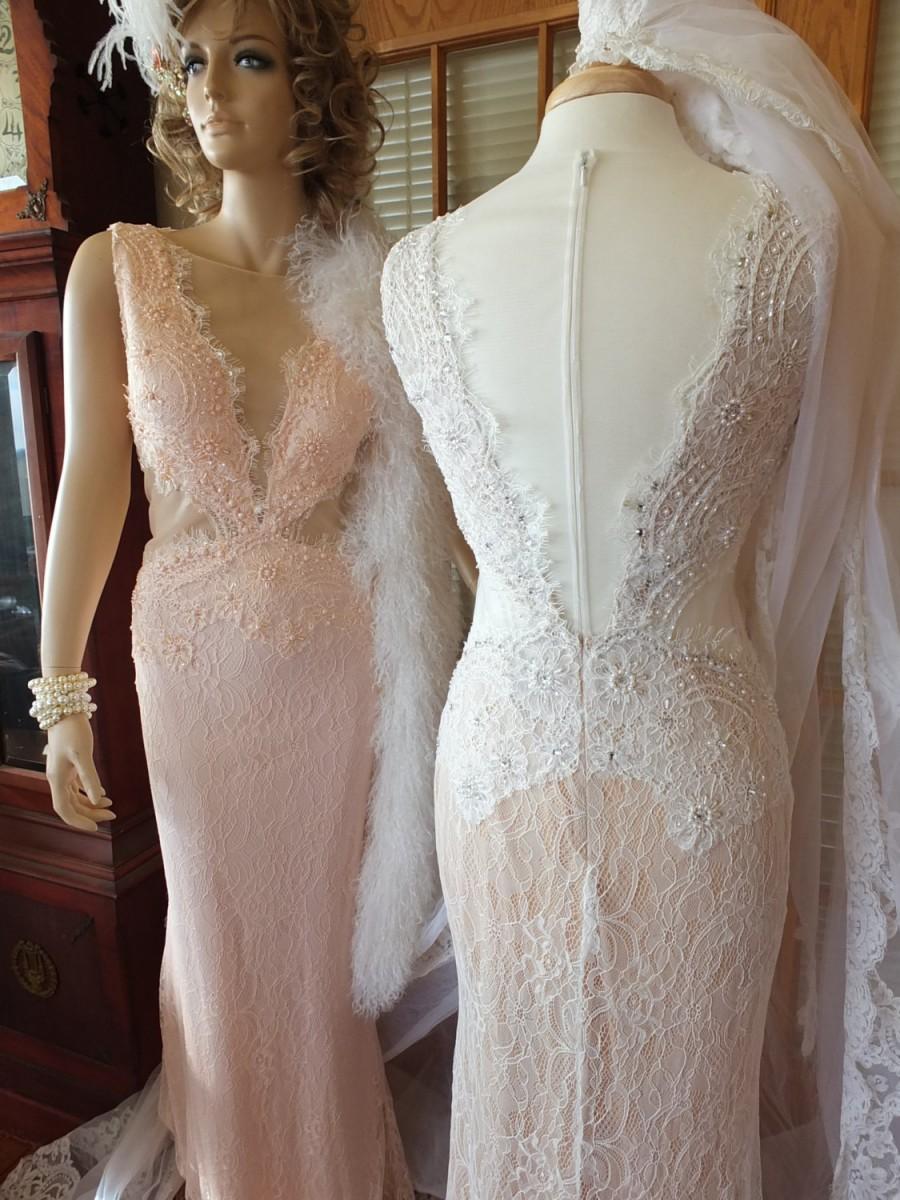 Hochzeit - Vintage inspired wedding dress Alternative Lace dreams in White /Ivory or Palest Pink