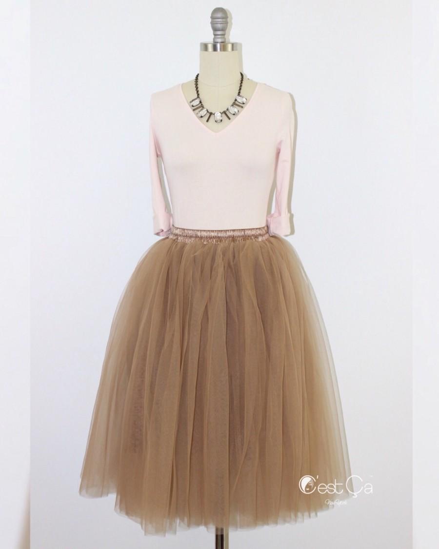 Hochzeit - Colette Light Coffee Tulle Skirt - Below Knee Midi