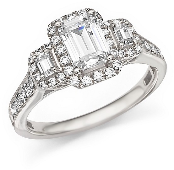 Wedding - Diamond Three-Stone Ring in 14K White Gold, 1.75 ct. t.w.