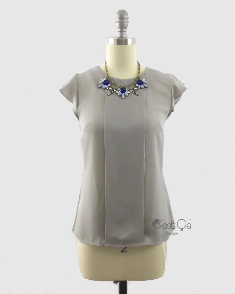 Wedding - Rimma Dove Gray Loose Fit Top with Frilled Sleeves - C'est Ça New York
