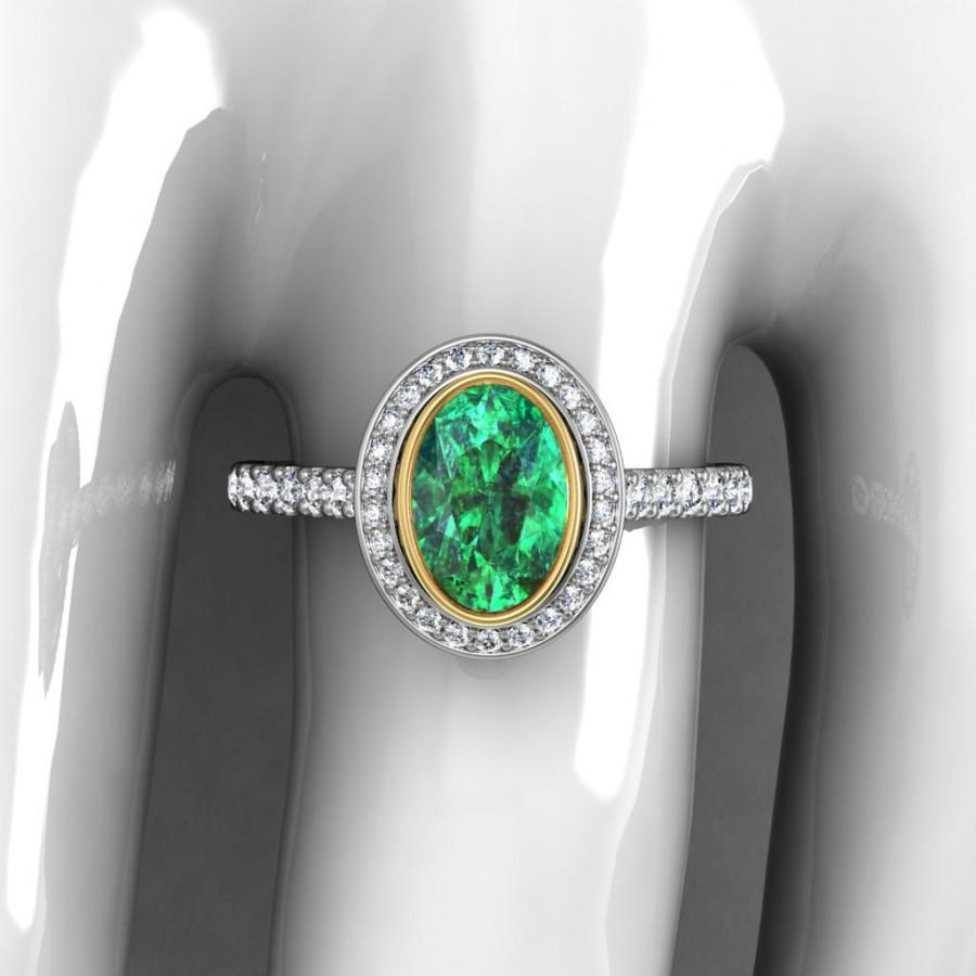 Mariage - Emerald Engagement Ring with Diamonds in Two Tone Gold, May Birthstone, Chatham Emerald (available in white, rose, yellow gold and platinum)