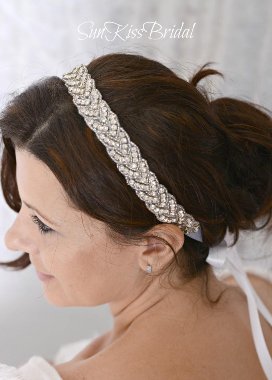 Hochzeit - ELLE Braided Bridal Crystal Headband Rhinestones Beaded Headpiece