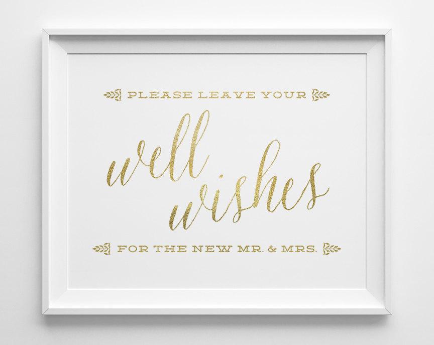 Mariage - Wedding Signs, Guest Book Sign, Well Wishes Sign, Script Matte Gold and White Wedding Reception Sign, Well Wishes for the Mr and Mrs, WS1G