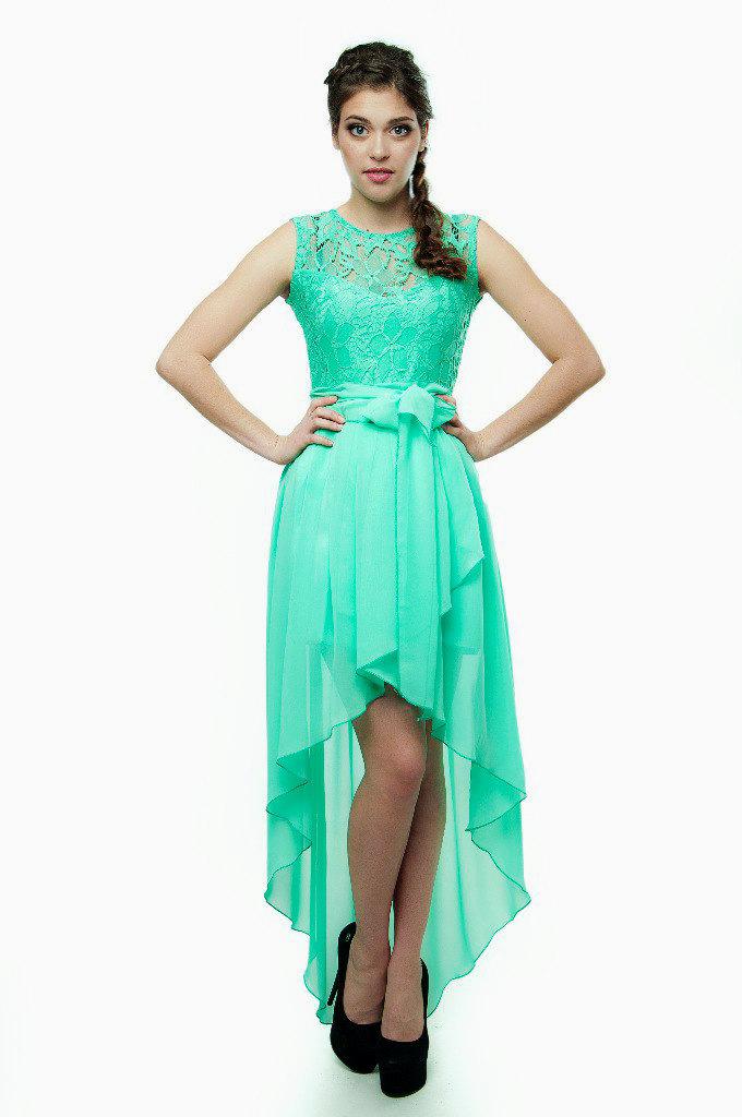 Mariage - Bridesmaid Dress Mint Lace Party Dress Mint Asymmetrical Wedding Dress Chiffon Mint Maxi Dress Prom