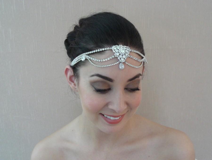 Wedding - Forehead Rhinestone Head Piece with CZ Cubic Zirconia Charms, Expandable Chain and Closures on the back - Ships in 2 weeks