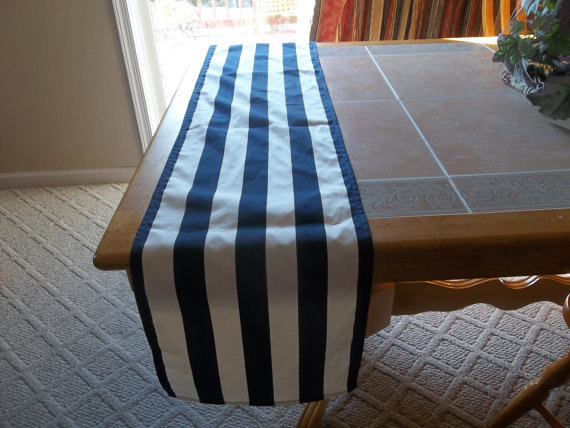 Mariage - Sale Navy Blue and White Table Runner