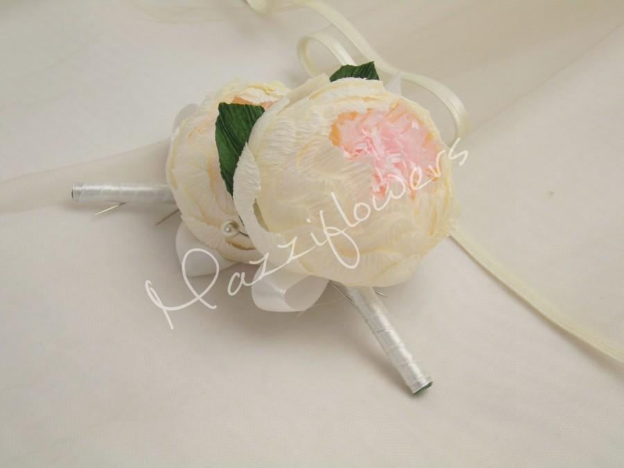 زفاف - Wedding boutonniere, paper flowers,bridal boutonniere,bridal paper flower peony, peonies ivory paper flower, paper flower bridal,