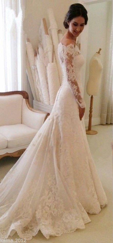 زفاف - Elegant Lace Wedding Dresses White Ivory Off The Shoulder Garden Bride Gown 2016