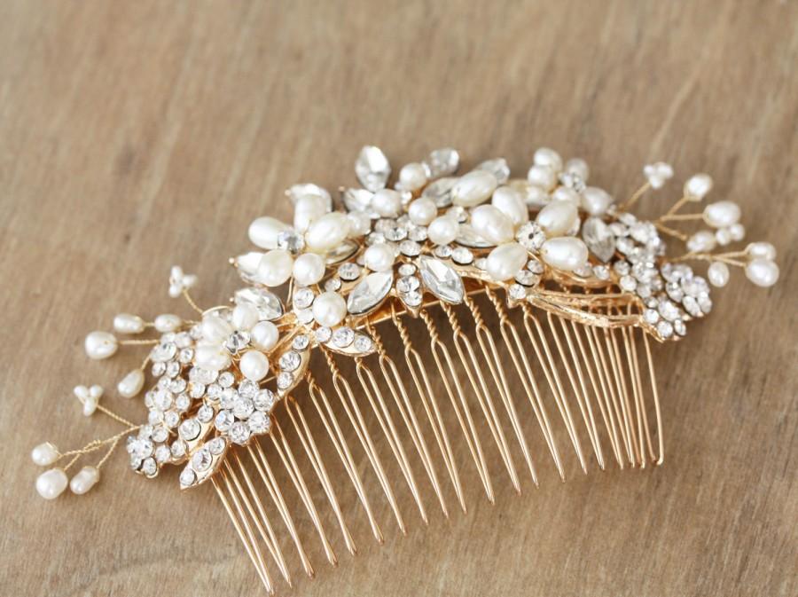 زفاف - Gold or Silver Freshwater pearl and rhinestone Bridal Hair Comb
