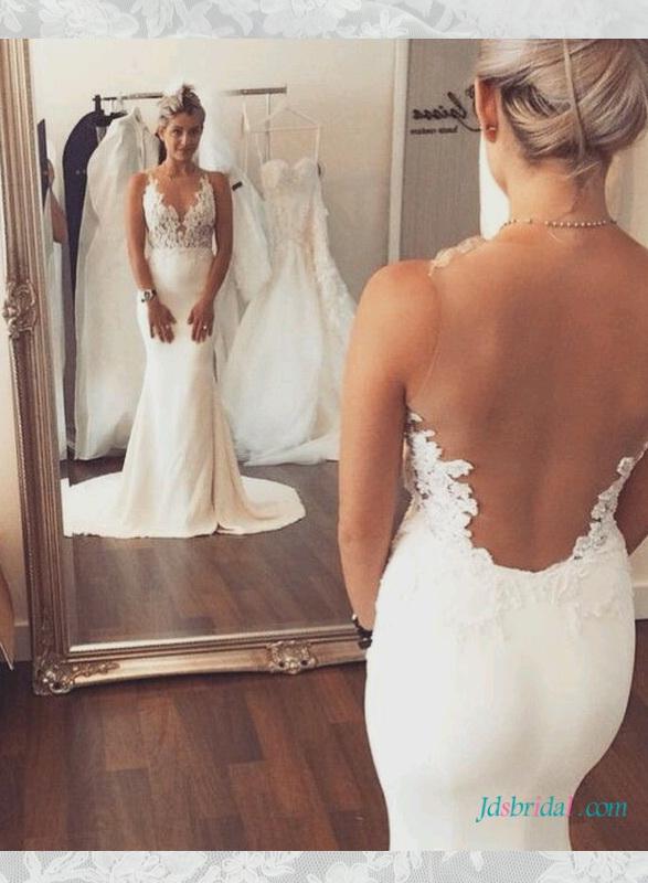 Wedding - sexy illusion lace front sheer back mermaid wedding dress