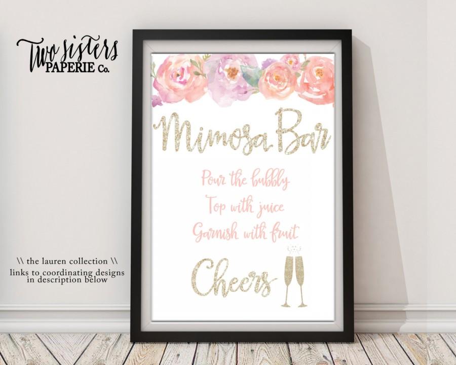 Hochzeit - Brunch & Bubbly Bridal Shower Mimosa Bar Sign - LAUREN Collection - Printable File