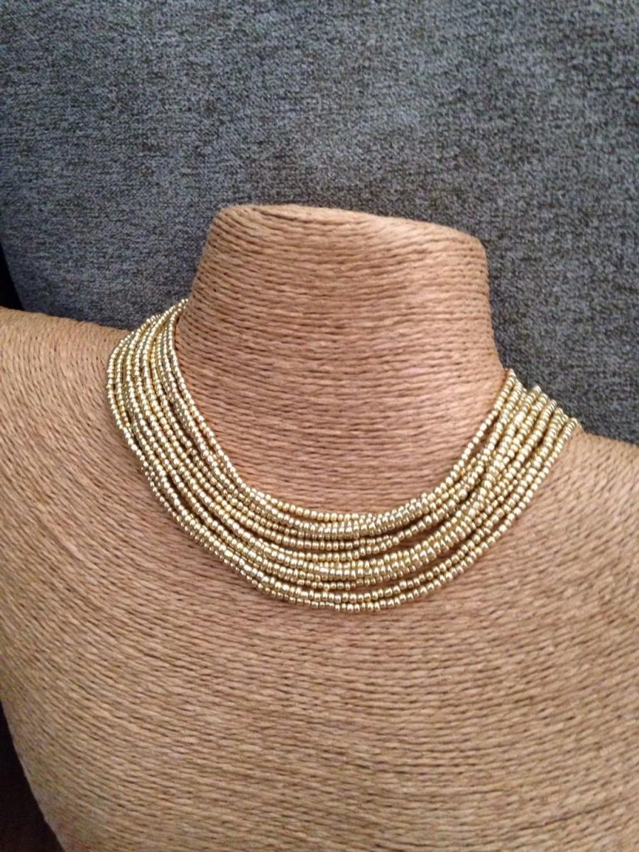 زفاف - Gold beaded necklace, gold seed bead multi-strand necklace, gold bridesmaids, gold necklace, bridesmaids necklace, gold multi-strand necklac