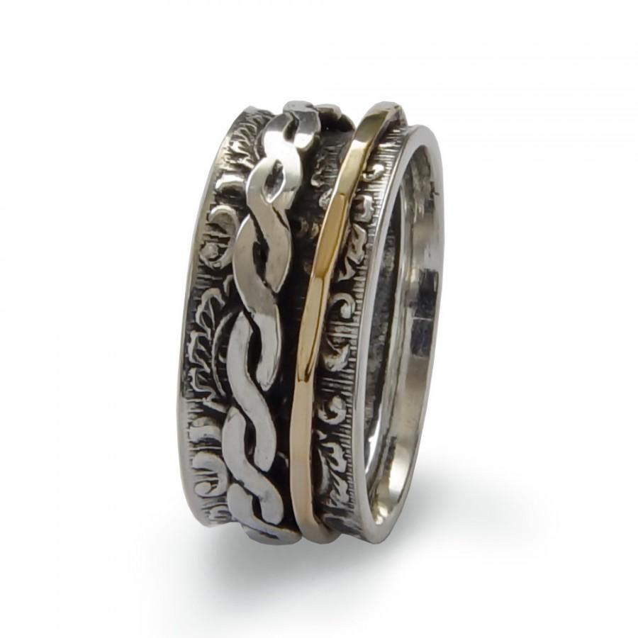 زفاف - Braided gold spinner ring, Sterling Silver and Gold Filled, Unisex wide ring, Spinners Wedding band, Men woman silver handmade Jewelry Sale