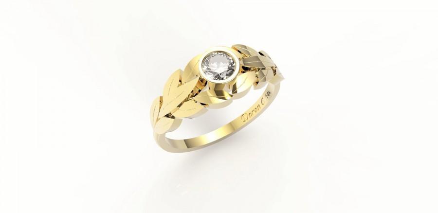 زفاف - Leaves Engagement Ring, 14K Yellow Gold Engagement Ring, statment ring, Anniversary ring, Leaf ring, Wedding ring, DC1012
