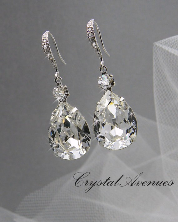 زفاف - Crystal Bridal earrings  Wedding jewelry Swarovski Crystal Wedding earrings Bridal jewelry, Crystal Drop Bridal Earrings