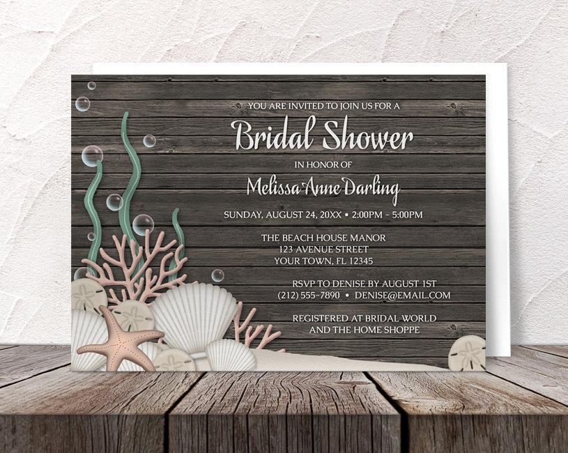 Hochzeit - Rustic Wood Beach Bridal Shower Invitations - Printed Invitations