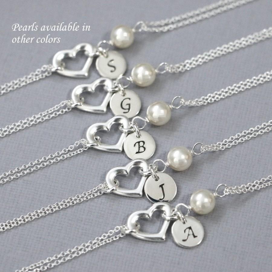 زفاف - CUSTOM COLOR Silver Heart Bracelet, Personalized Sterling Silver Heart Bridesmaid Gift Bracelet, Bridesmaid Bracelet, Bridesmaid Jewelry