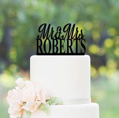 Mariage - Today 1/2 off Custom Wedding Cake Topper Mr 7 Mrs Personalized W/Your Last Name Color Choice Black White Natural Rustic Wood Mirror Finish