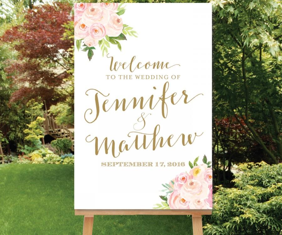 Hochzeit - Wedding Welcome Sign, Blush Gold, Watercolor Flowers, Floral Welcome Sign, The Bella Collection