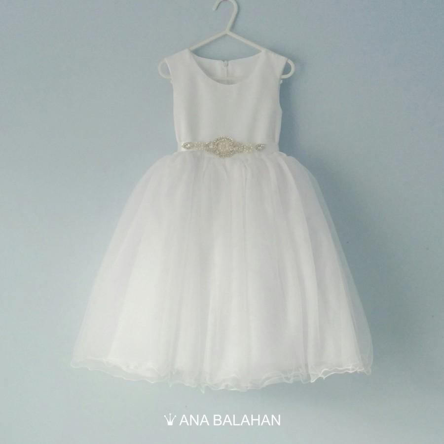 Свадьба - Flower girl dress - WHITE, Wedding Junior Bridesmaid, Easter Dress, First Communion For Children Toddler Kids Teen Girls + Sash & Headpiece