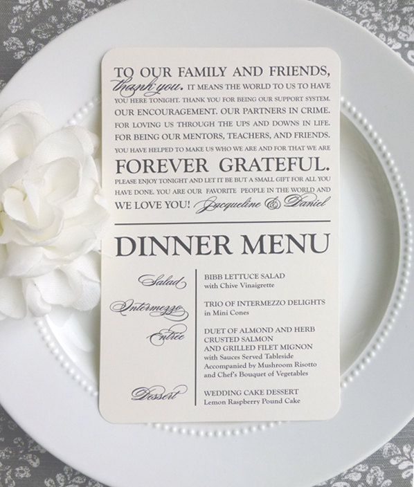 Mariage - Printable Wedding Thank You Menu - Modern Classic Script - Style MTY2 - GRACEFUL COLLECTION