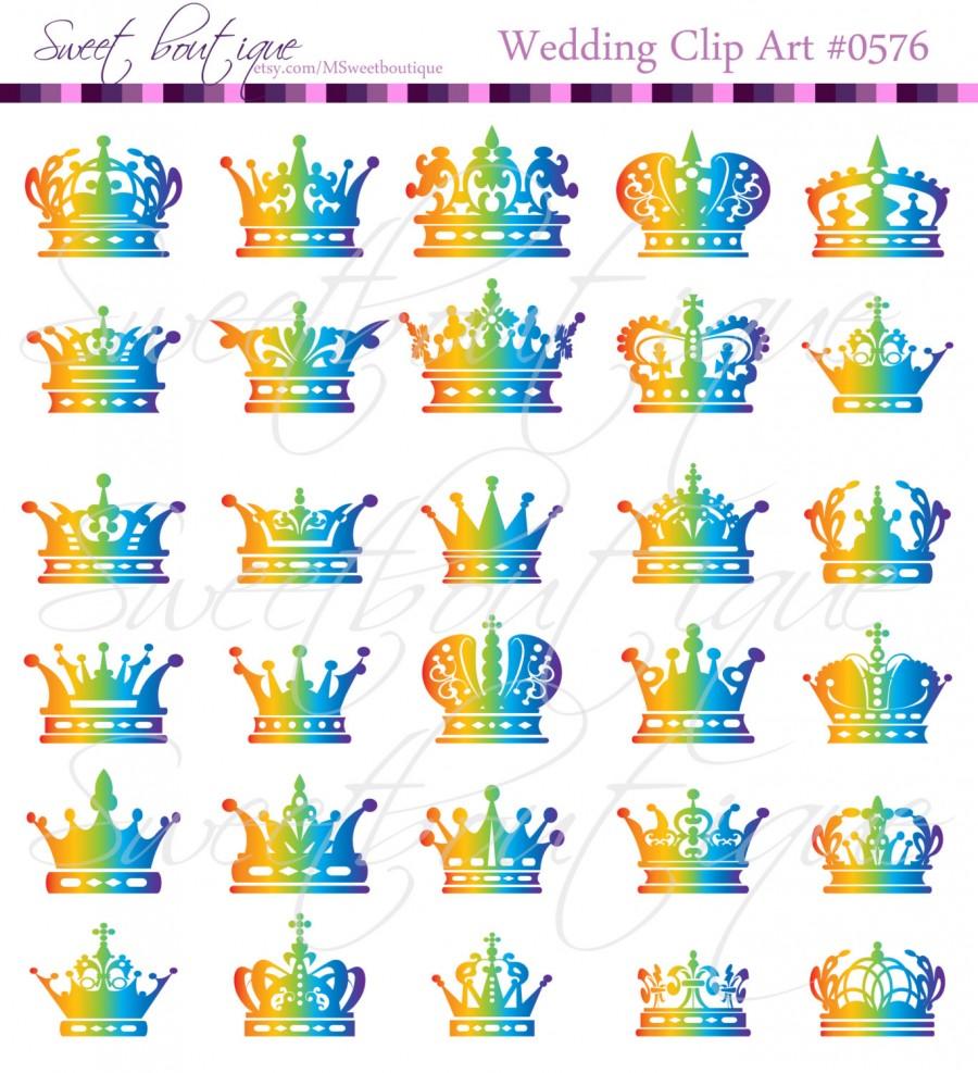 Wedding - RAINBOW Silhouette Crowns Digital Clip Art Crown Clipart Decorative Scrapbook Embellishment Design Elements 0576