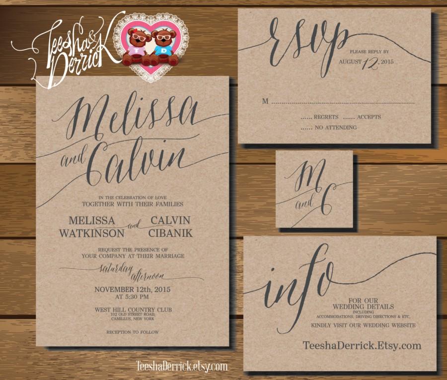 Wedding - Printable Wedding Invitation Suite (w0226), consists of invitation, RSVP, monogram and info design in hand lettered typography theme.