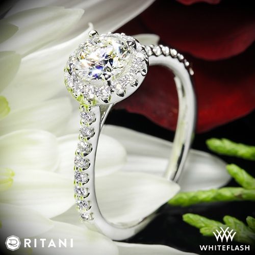 زفاف - Platinum Ritani 1RZ1323 Halo Diamond Engagement Ring