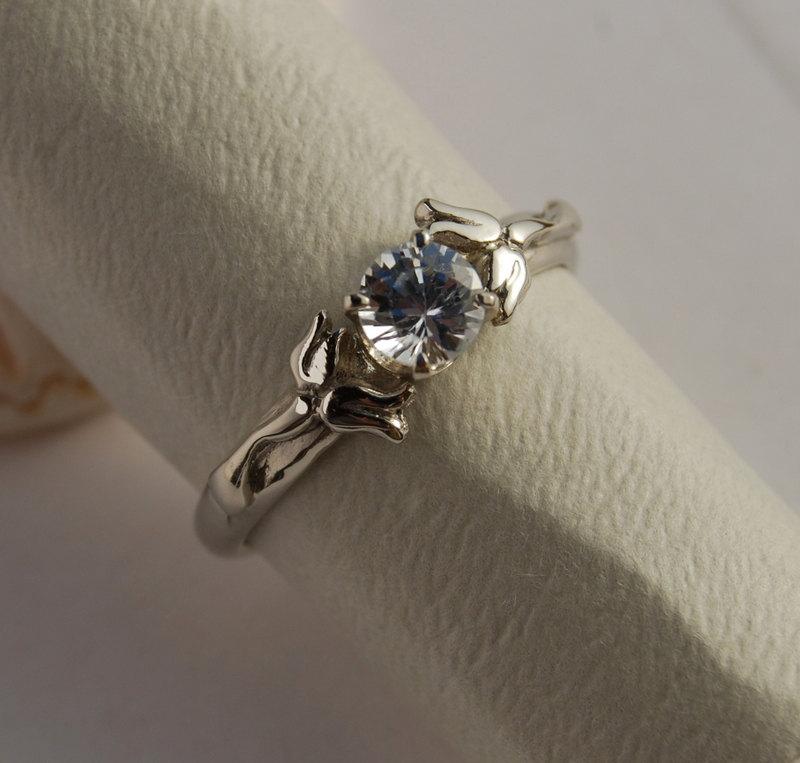 Wedding - Flower Engagement ring Gem stone-  Lily 14K 4 prong setting 4 to 7 handmade engagement