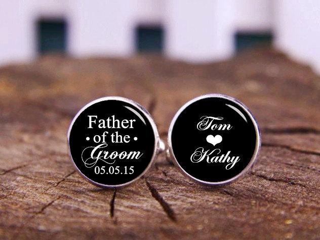 Wedding - Father Of The Groom, Personalized Cufflinks, Custom Wedding Cufflinks, Custom Name Or Date, Father's Gifts, Groom Cuff Links, Wedding Party