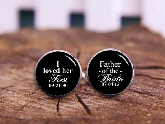 Wedding - Father Of The Bride Cufflinks, I Loved Her First, Personalized Cufflinks, Tie Clip, Custom Wedding Cufflinks, Groom Cuff Links, Wedding Gift