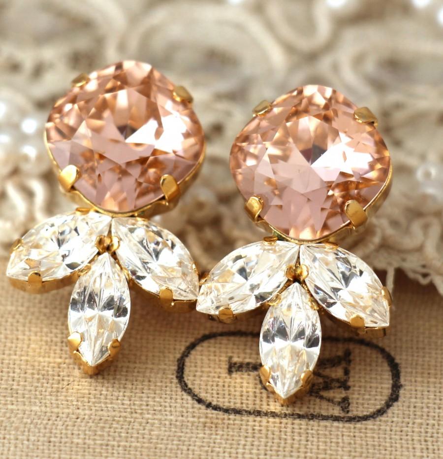 Hochzeit - Blush Bridesamids Earrings,Crystal Blush Pink Stud,Stud Earrings,Swarovski Bridal Earrings,Bridesmaids Crystal Blush Earrings,Gift for her