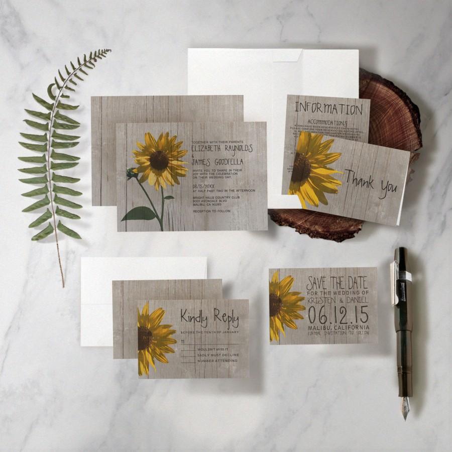 Hochzeit - Rustic Sunflower Wedding Invitation Set/Suite, Printed/Printable Wedding Invitations/Invites, Save the date, Thank You Cards, Digital/PDF