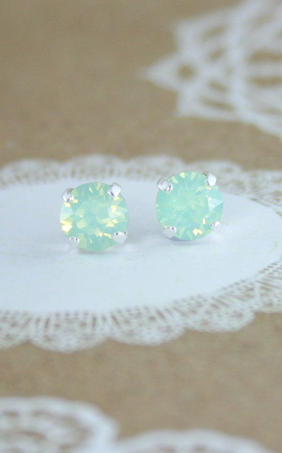 Hochzeit - Mint Earrings,mint Stud Earrings,stud Earrings,green Crystal Earrings,swarovski Earrings,swarovski Stud Earrings,mint Wedding Jewelry,mint