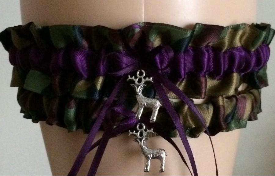 Wedding - Plum/Purple Camouflage Wedding Garter Set, Bridal Garter Set, Camo Garter, Keepsake Garter, Prom Garter