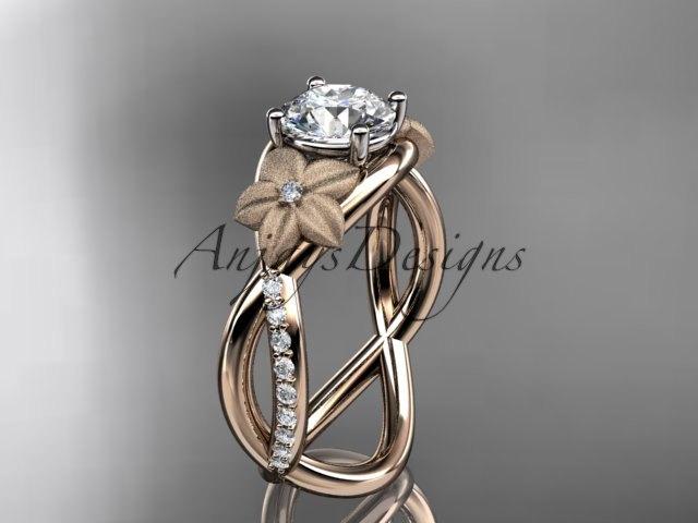 Mariage - 14kt rose gold diamond leaf and vine wedding ring, engagement ring ADLR90