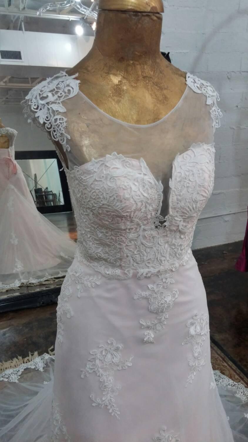 Свадьба - Blush and Light Ivory Lace Wedding Dress, Lace Wedding Dress, Blush Wedding Dress, Lace Applique Wedding Dress, Unique Wedding Dress